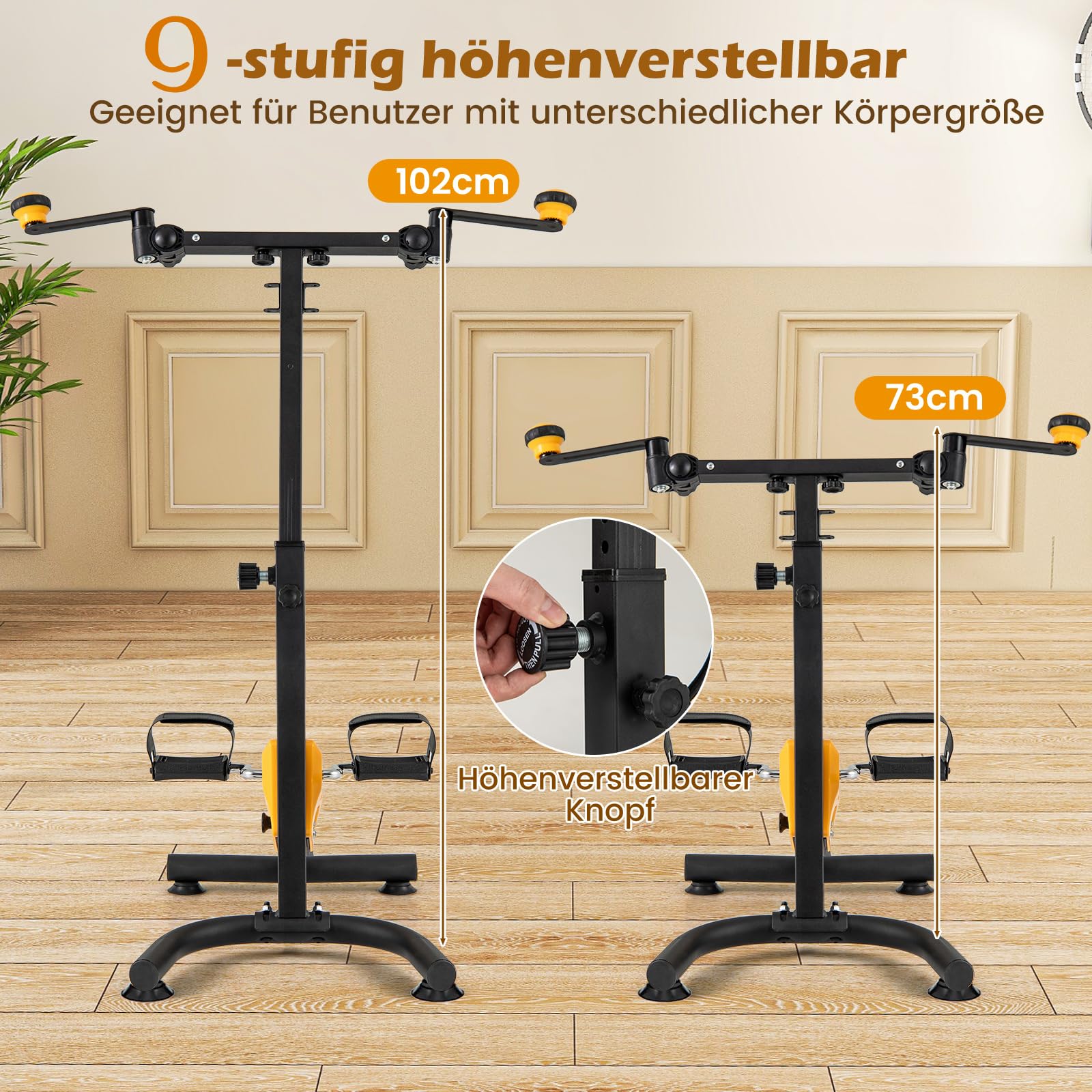 COSTWAY trener ramion i nóg, rowerek domowy z pedałami Mini Stepper Fitnessbike, 9-stopniowa regulacja & 53 x 43 x 73-102 cm, idealny dla seniorów
