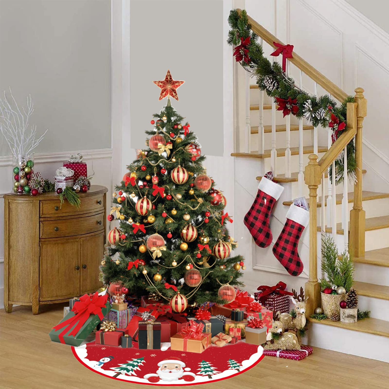 kgjsdf Kerst Boom Rok, 47,2 inch Grote Kerstboom Rok met Kerstman Patroon, Kerstboom Tapijt Jurk Mat voor Feestvakantie Decoraties Kerst Decoratie kgjsdf Kerst Boom Rok, 47,2 inch Grote Kerstboom Rok met Kerstman Patroon, Kerstboom Tapijt Jurk Mat voor Feestvakantie Decoraties Kerst Decoratie