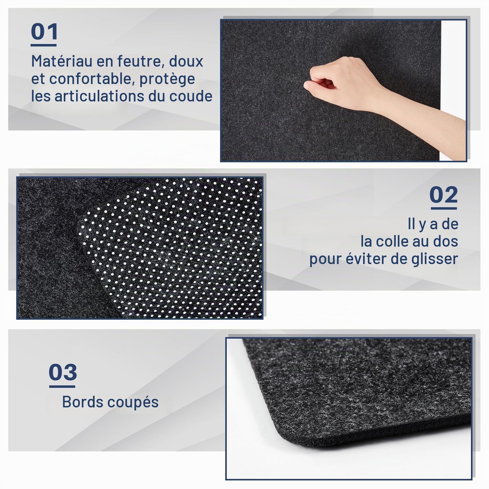 Panelee 2 Paquets 80x30 cm Grands Sous-Mains en Feutre Tapis de Bureau Antidérapants Protecteurs Ordinateur Souris Clavier Gris Foncé