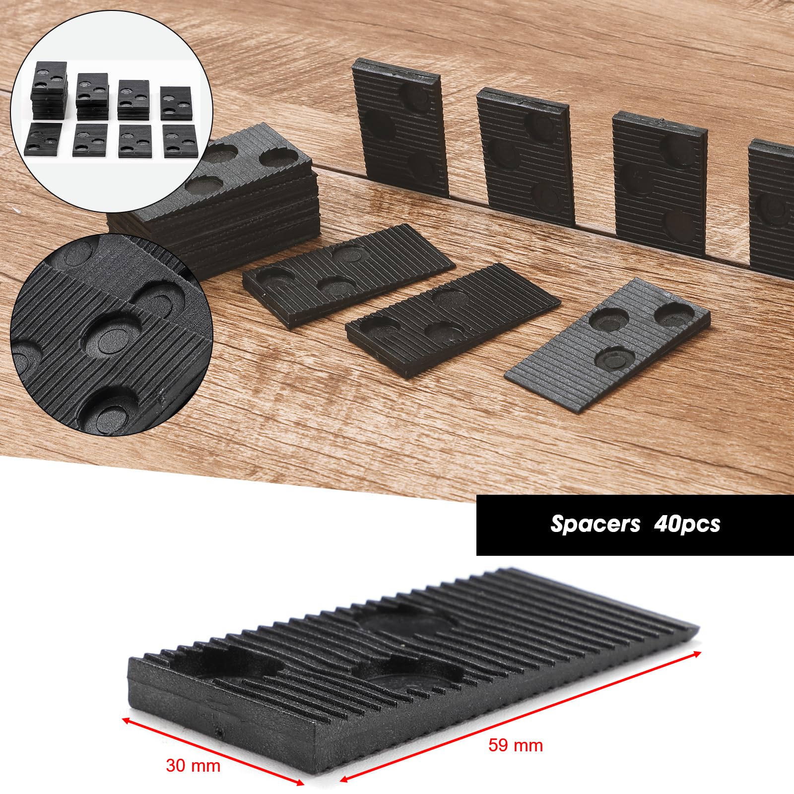 Kit di Installazione per Pavimenti in Laminato, 40 Pezzi Distanziatori, Barra di Trazione, Blocco Solido per Maschiatura, Martello, Accessori per la Posa di Pavimenti in Laminato e Legno