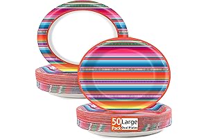 50 PCS Mexican Fiesta Party Decorations Fiesta 11" Disposable Mexican Stripes Tableware...