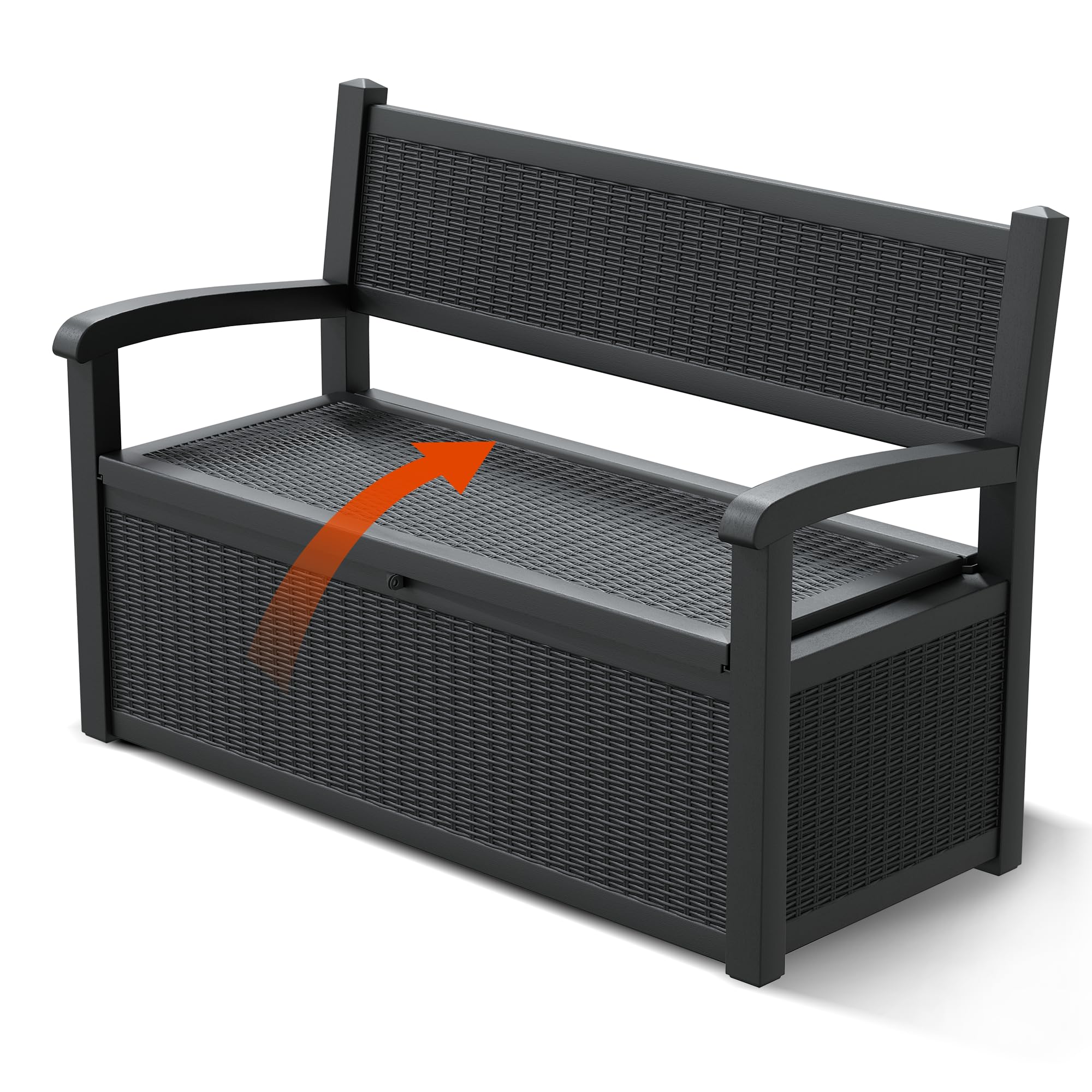 80 Gallon Outdoor Storage Box, Resin Patio Furniture with Armrest, Lockable Deck Box with Waterproof and UV Resistant for Patio Cushions, Garden Tools and Pool Supplies, Brown