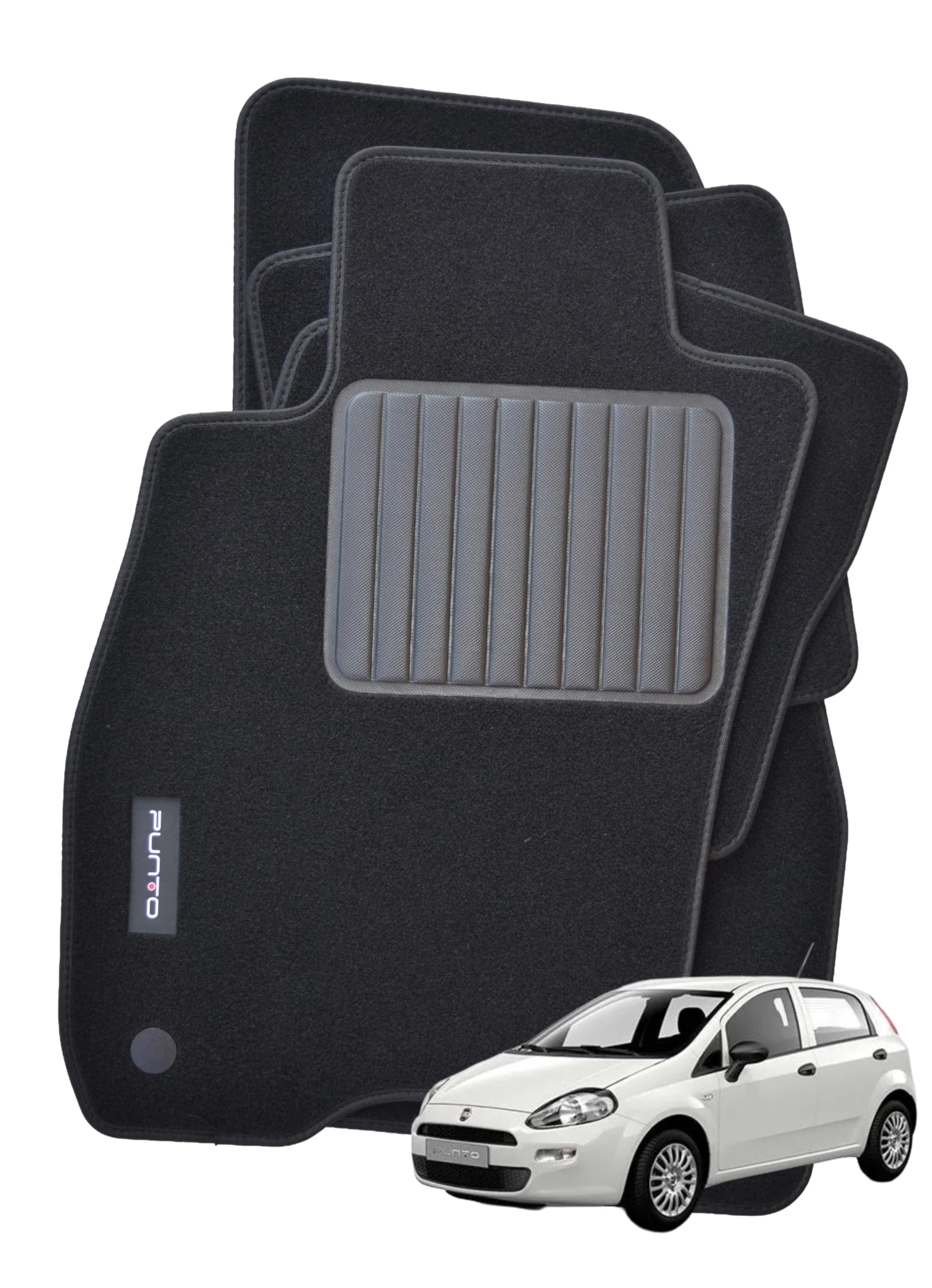Tappetini Per Fiat Grande Punto, Con Logo Ricamato 1 o 2 Pin Di Sicurezza, Alta Qualità, Made In Italy.