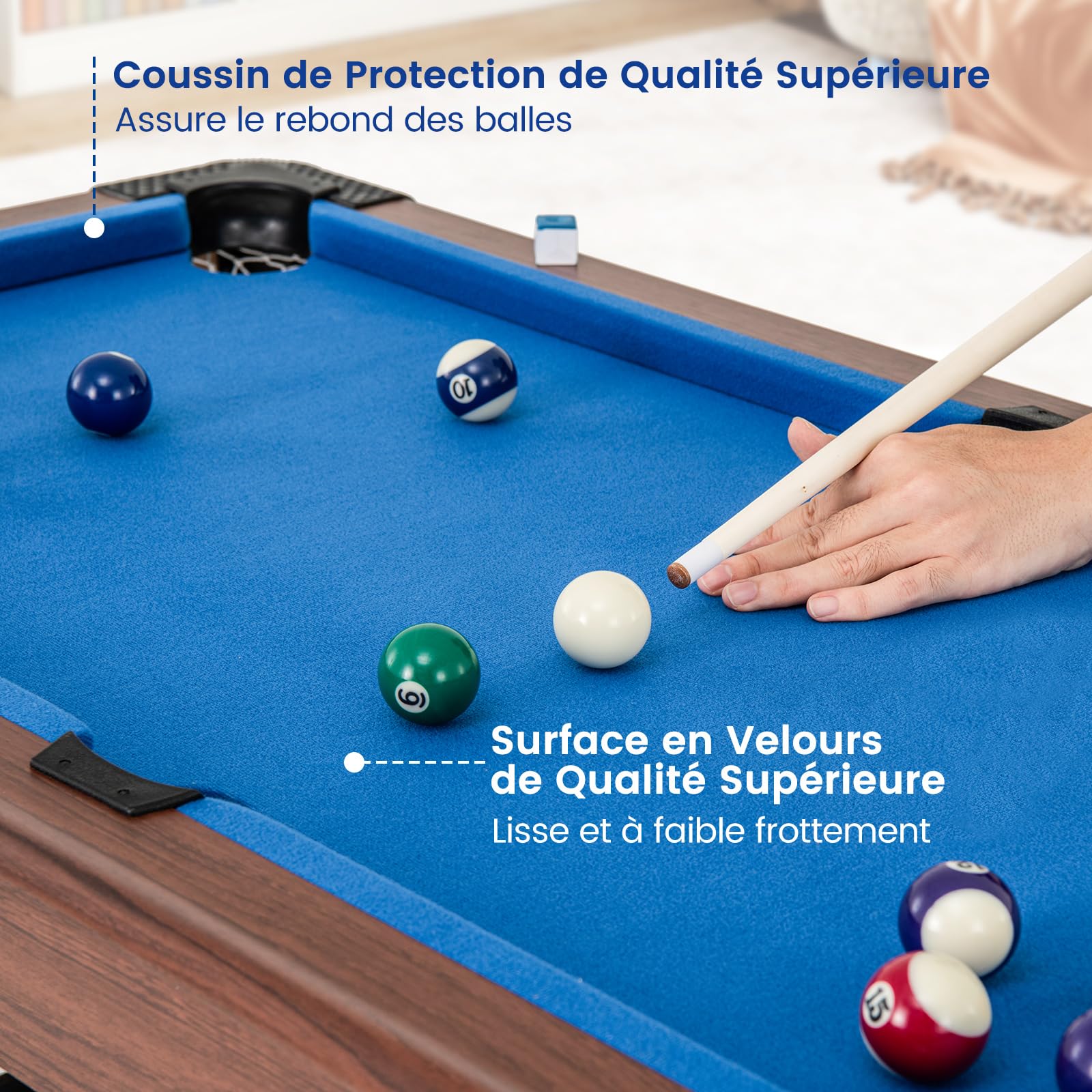 DREAMADE Table de Billard de 122 CM, Mini Table de Billard avec Ensemble Complet de Boules, 2 Queues, Craies, Brosse, Triangle, Table de Billard Gain de Place pour Salle Familiale, Salle de Jeu