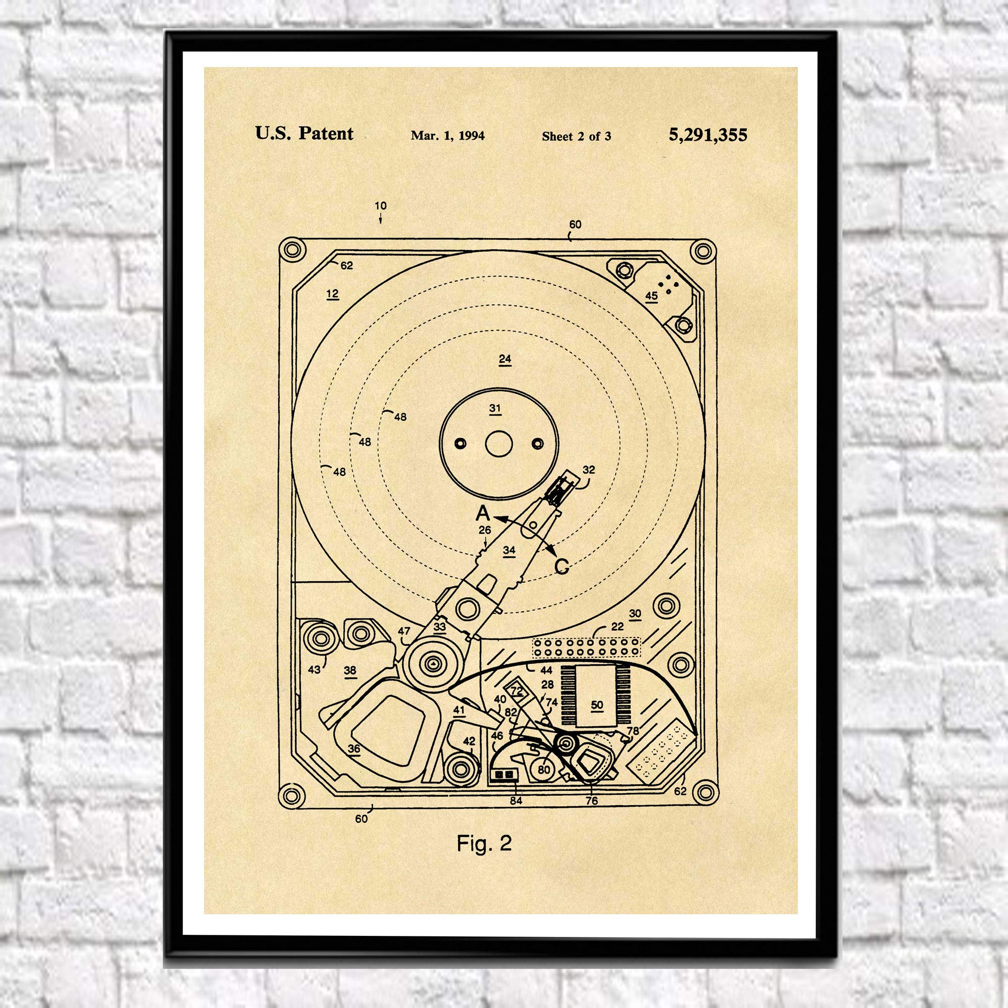 Affiche informatique WB156 disque dur breveté idée cadeau originale pour ingénieur