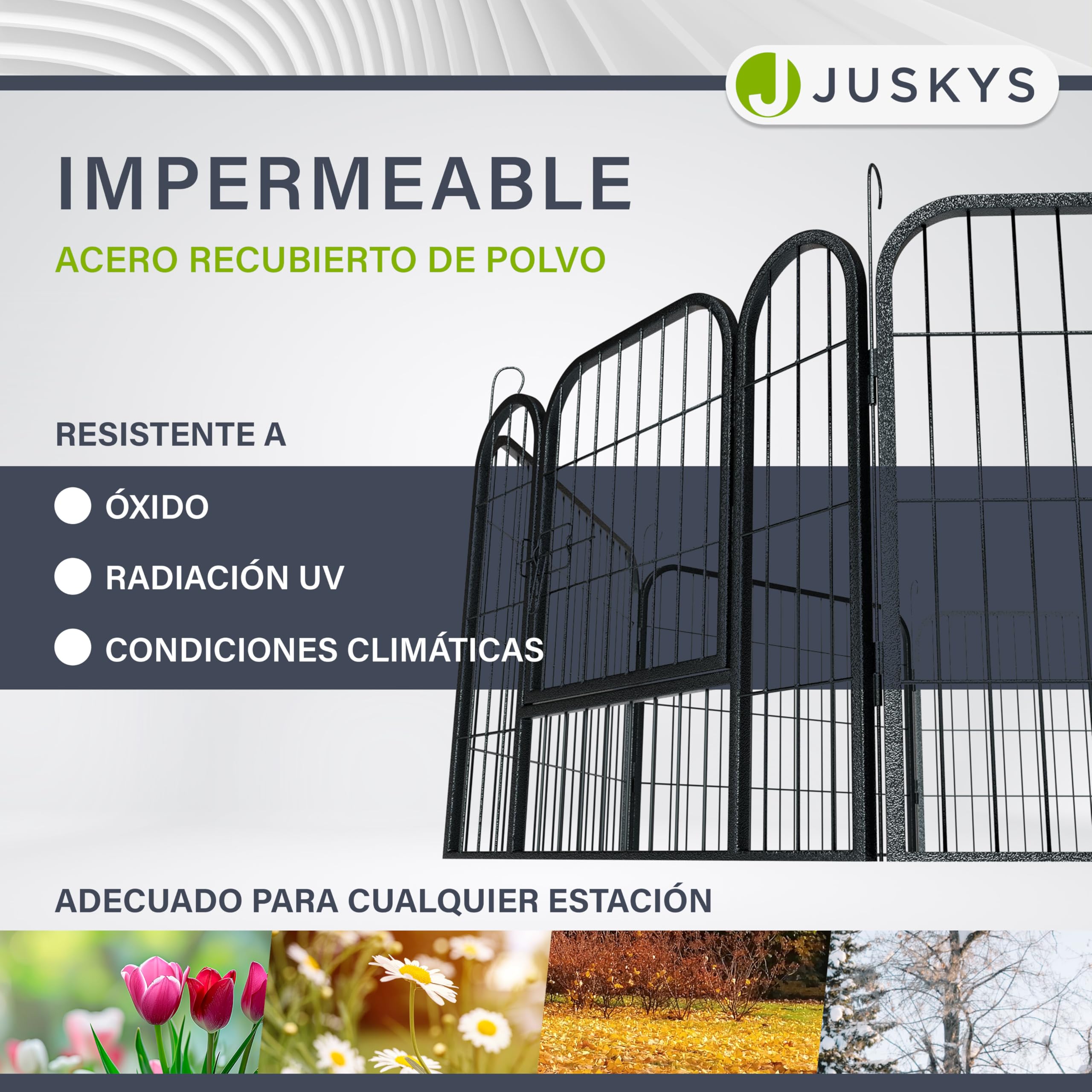 Juskys recinto para cachorros - Parque para cachorros 8 piezas de metal - recinto con puerta - Rejilla para cachorros, conejos y animales pequeños (160 x 160 x 60 cm)