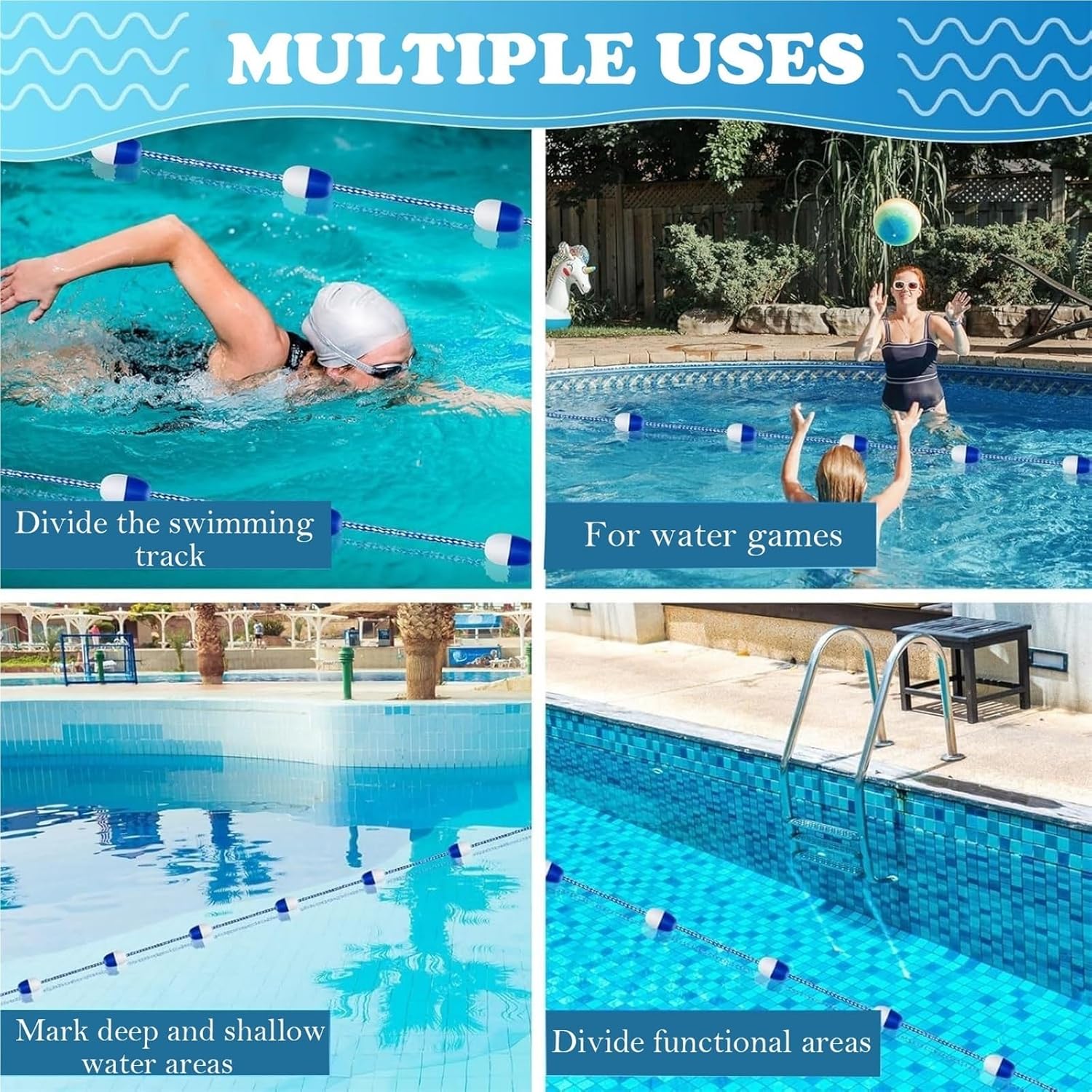 Pool Safety Divider with Floats - Swimming Lane Line for Pools, Beaches & Lakes - Durable Floating Safety Rope for Enhanced Swim Safety