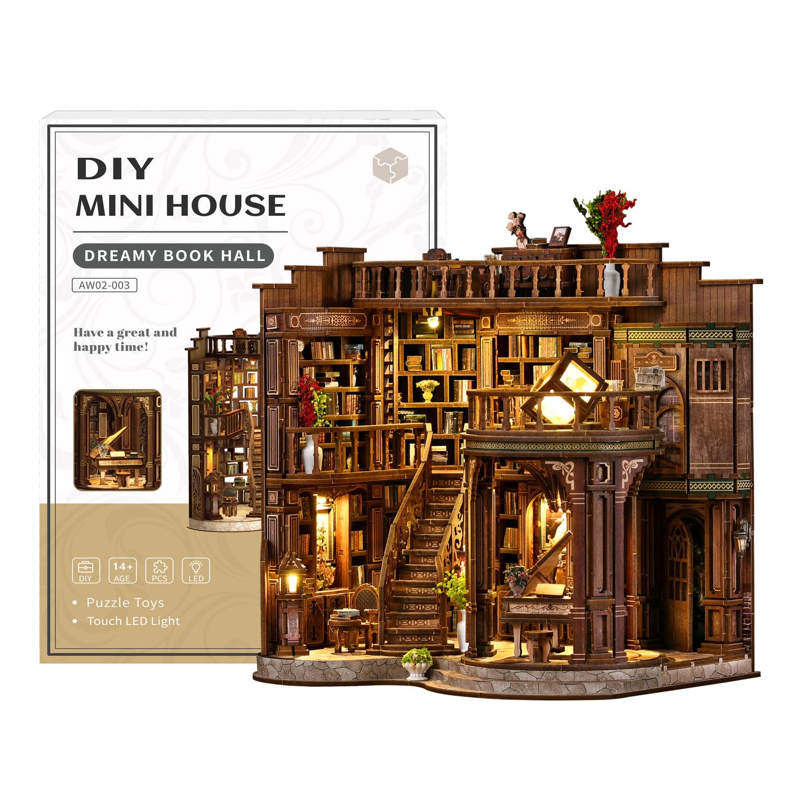 BATTREVO Book Nook Kit-Angolo lettura da sogno-3D Wooden Puzzle Book Nook Craft Bookshelf Decor, Bastelsets für Erwachsene Geschenk mit LED-Licht diy set erwachsene