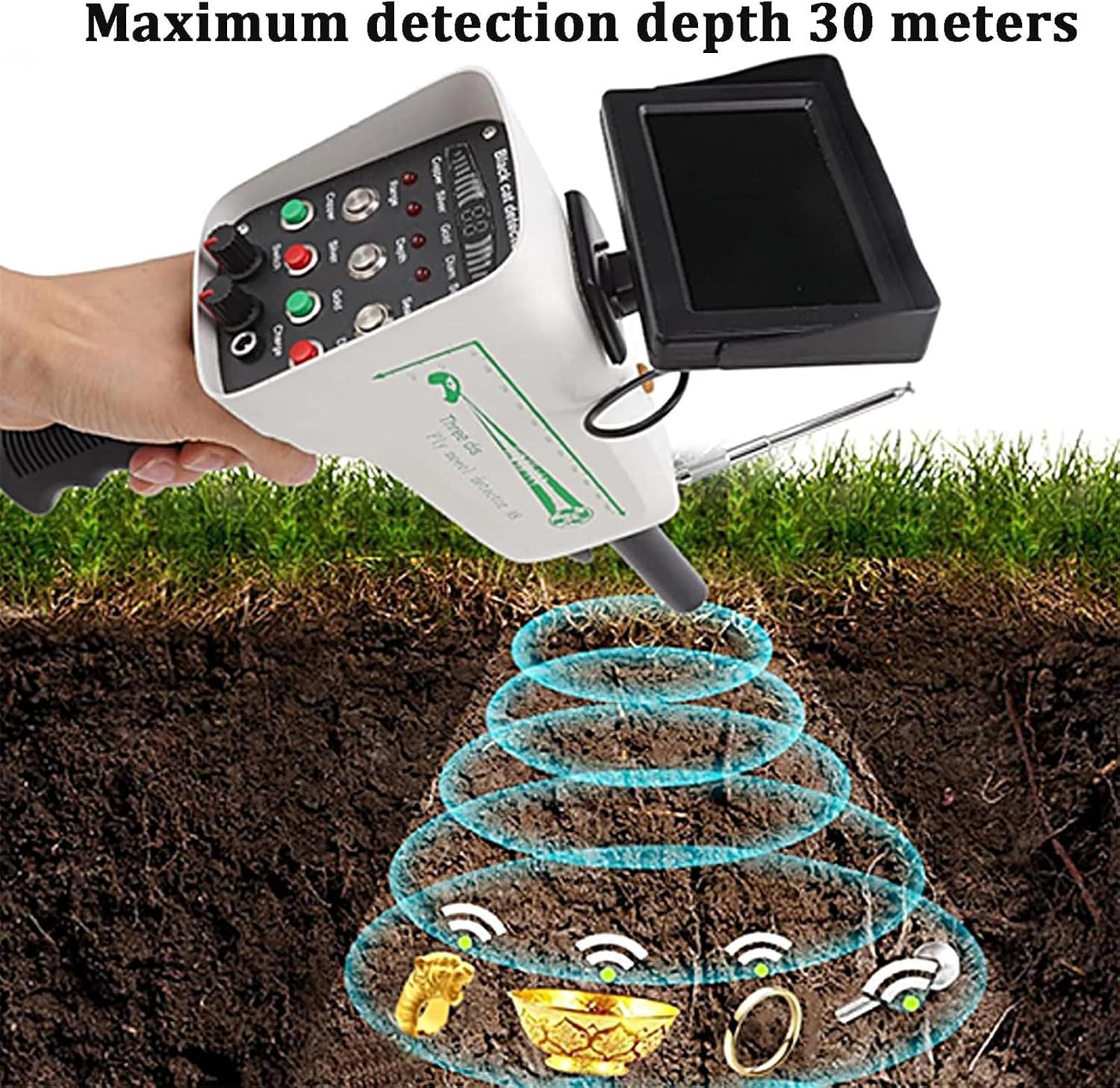 Detector de Metales de Alta Precisión, Detector Subterráneo de Oro Plata Cobre con Pantalla LCD y Control Microordenador para Búsqueda de Tesoros, Escáner de Largo Alcance