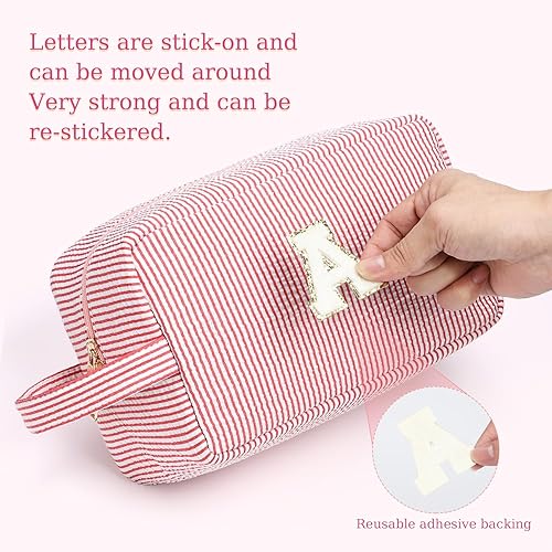 Miniatura 8 de Etercycle A-Z - Bolsa de maquillaje con inicial personalizada, bolsas de maquillaje de viaje grandes, bonita bolsa de felpilla rosa con letras,