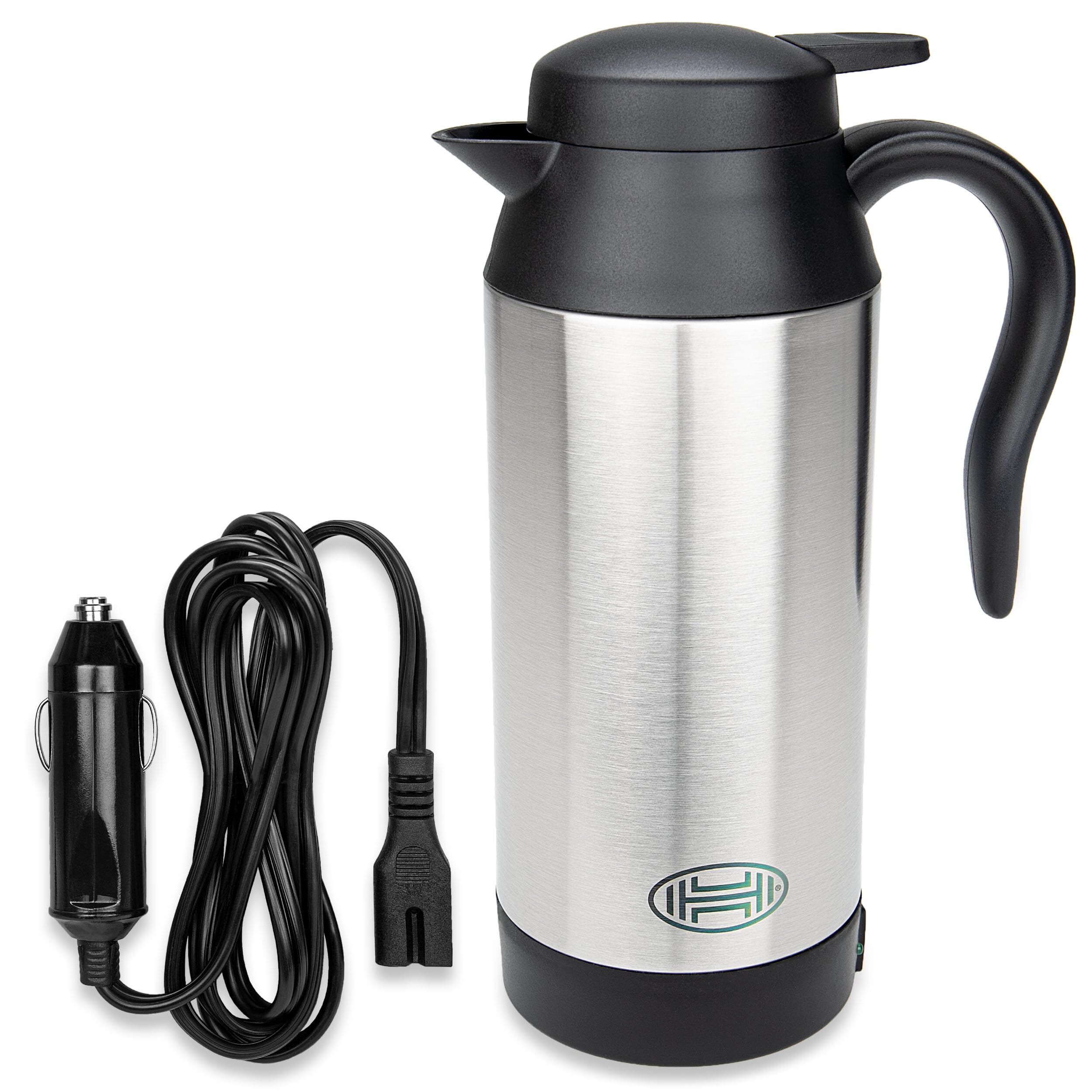 HEYNER® hervidor de agua para coche de acero inoxidable hervidor de agua de viaje función mantener caliente 750ml 12V encendedor de cigarrillos