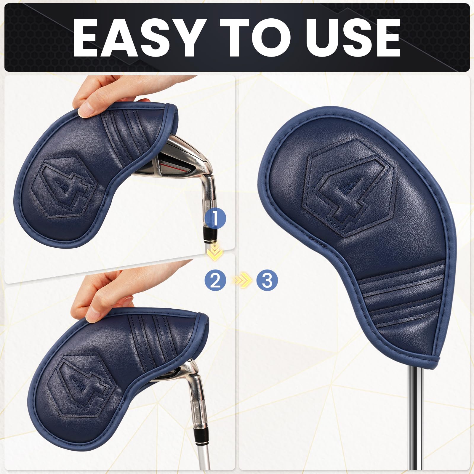 Magnetic Golf Iron Covers Set 10 Pcs Golf Iron Headcovers PU Leather Easy Off/On Protective Cover, Black/White