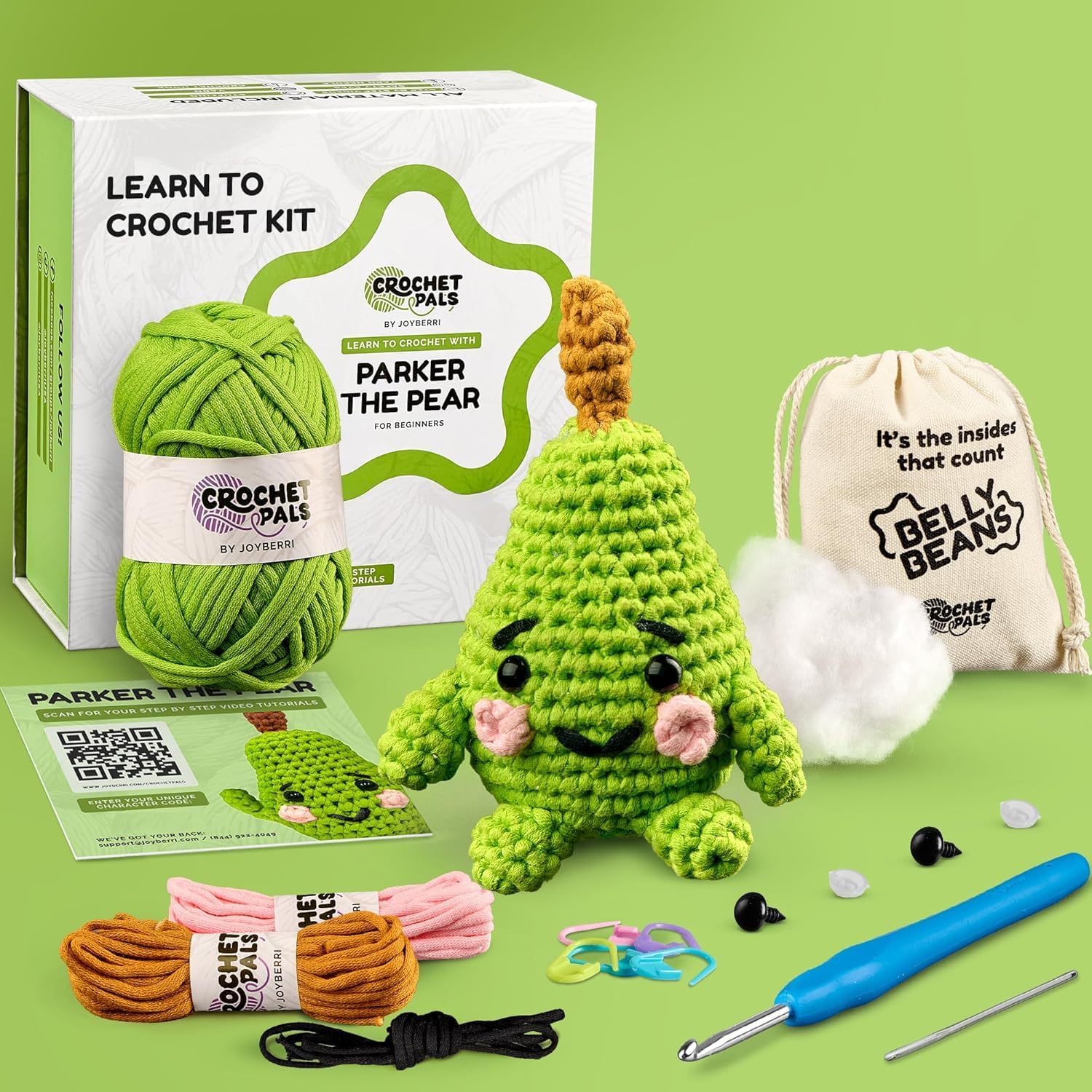 JOYBERRI Crochet Kit for Beginners - Beginner Crochet Kit for Adults and Kids - Learn to Make Amigurumi Animals with Step by Step Videos - All Materials Included