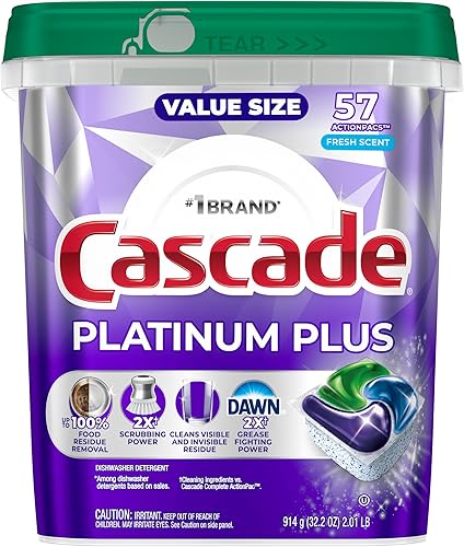 Miniatura 9 de Cascade Platinum Plus - Cápsulas para lavavajillas, detergente para lavaplatos, jabón detergente para vajilla, fresco, 57 unidades