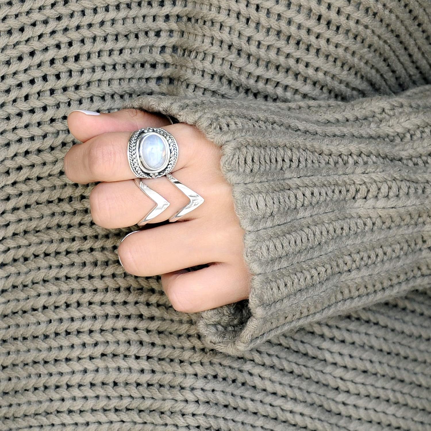 Boho-Magic Chunky Sterling Silver Chevron Ring for Women – Wide & Thick Band Boho Silver Ring – Silver Statement Ring for Women – Bold Boho Jewelry for Her - Image 3