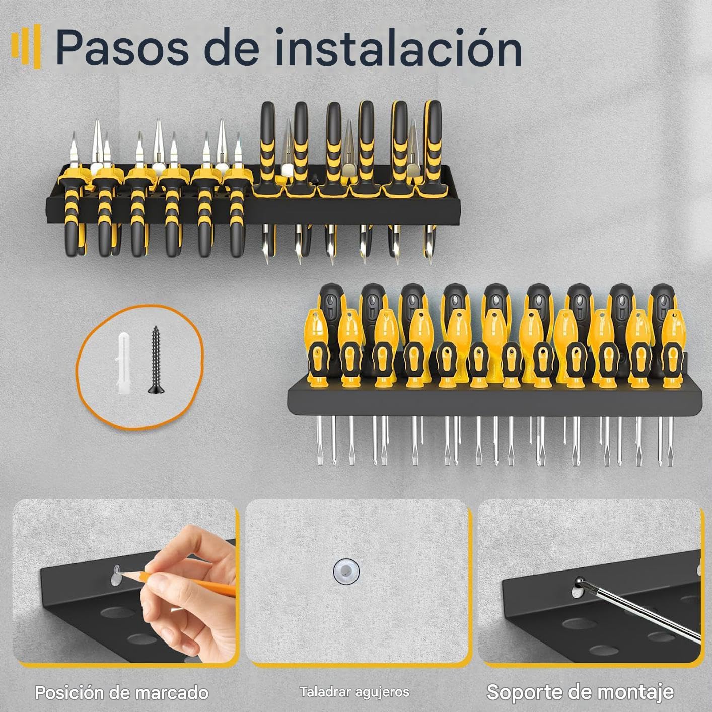 Rastrelliera Porta Cacciaviti Multifunzionale Organizer Porta Attrezzi | Rastrelliera da Parete in Ferro Robusto per Cacciaviti Multifunzionale, Portautensili per Dormitorio, Casa, Officina, Soggi