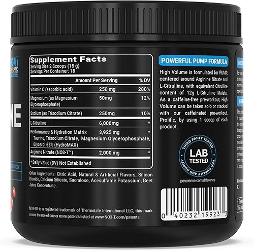 Miniatura 37 de PEScience Polvo de bomba de alto volumen sin estimulaciones, refuerzo de óxido nítrico con citrulina L y nitrato de arginina L, preentrenamiento no