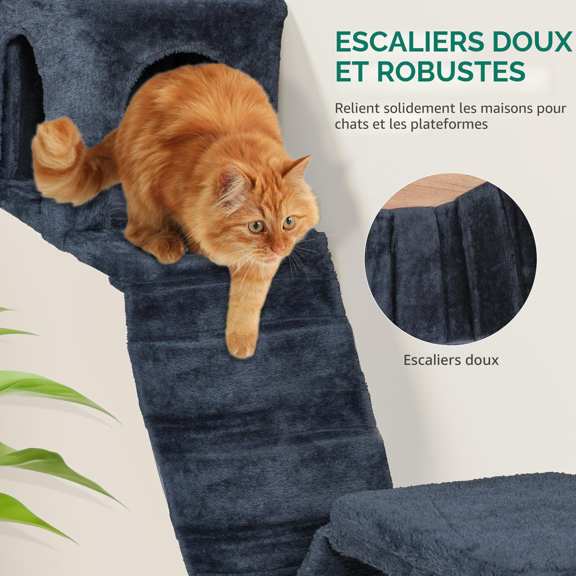 YITAHOME Lot de 8 Murs d'escalade pour Chat, Dispositif d'escalade en Peluche Stable pour Chats, Arbre à Chat Mural avec Griffoirs, Maison, Pont, Escaliers pour Chat et Boule Suspendue, Gris Foncé