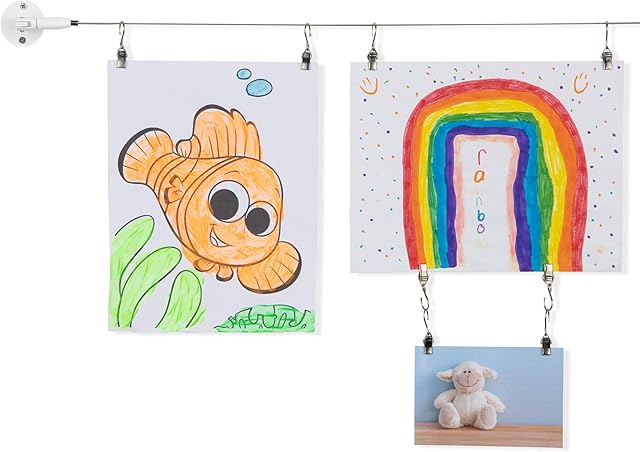 You Have Space TOTART Picture Hanging Kit and Curtain Rod with 18 Clips for Kids Crafts, Artwork, Tapestry, Stainless Steel, White