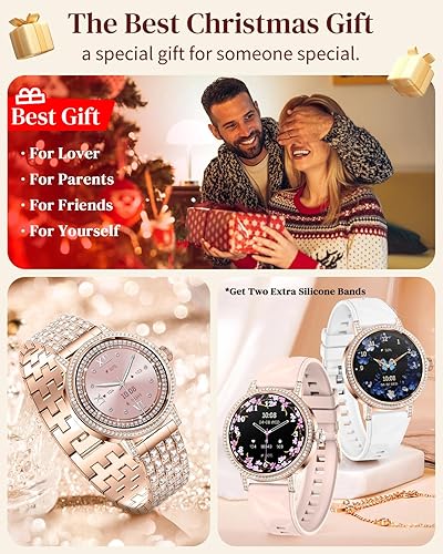Miniatura 9 de Relojes inteligentes para mujer con diamantes, llamadas Bluetooth (respuesta y marca), reloj inteligente con pantalla HD de 1.27 pulgadas,