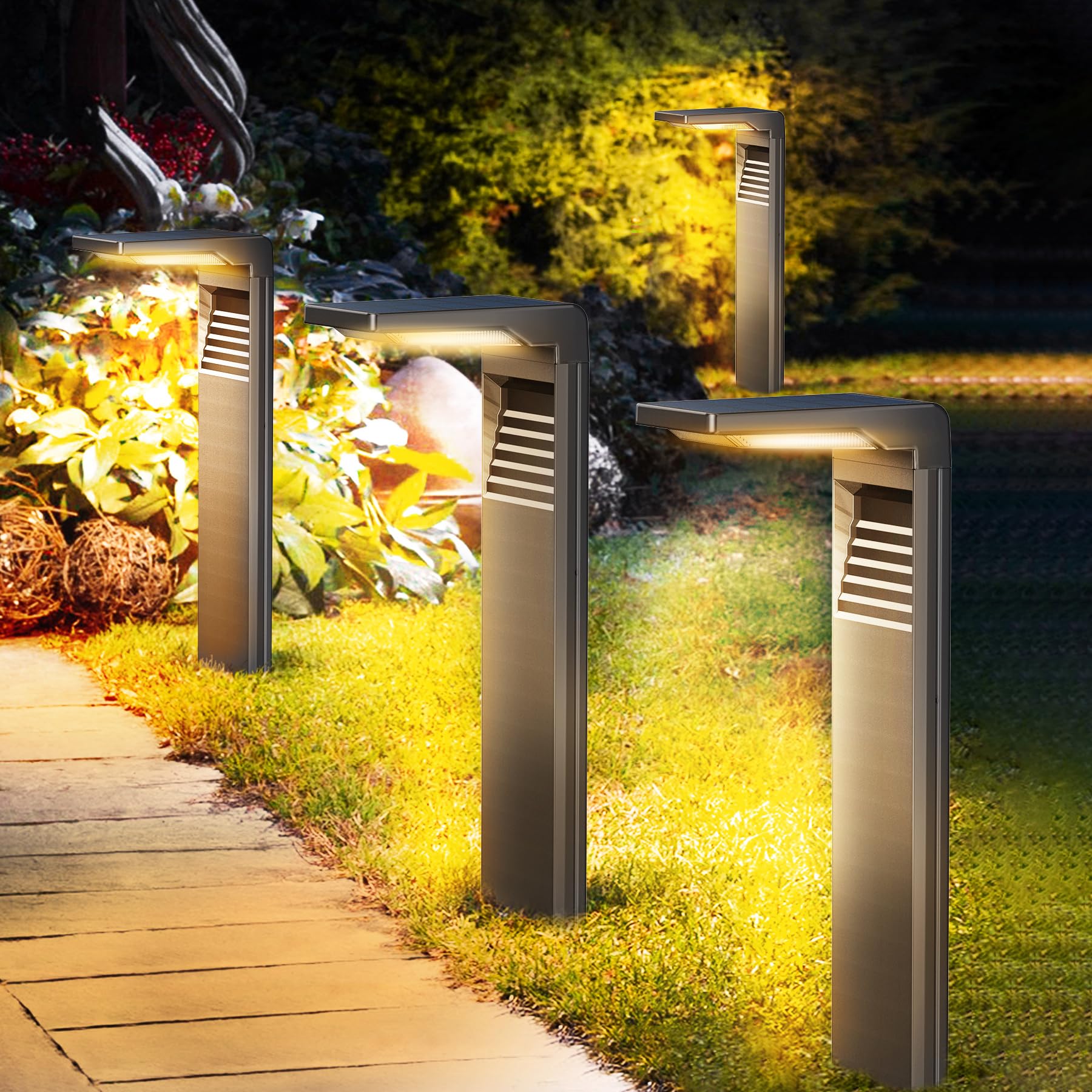 LED Solarleuchte für Außen mit 2 Helligkeitsmodi, Solar Beleuchtung Naturweiß für Weg IP64 Wasserdicht für Außen Hinterhof Garten Rasenbeleuchtung 4 Stück