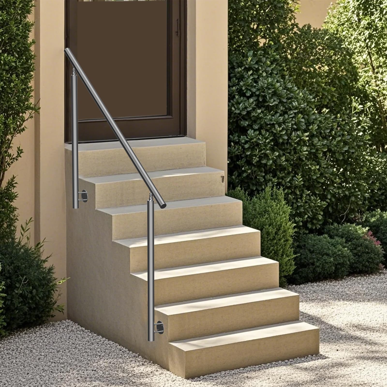 VEVOR Handläufe für Außentreppen, 150 cm langes Treppengeländer-Set, Übergangsgeländer aus Edelstahl mit Montagesatz, doppelsäulige Treppenhandläufe für Senioren, Veranda und Terrasse