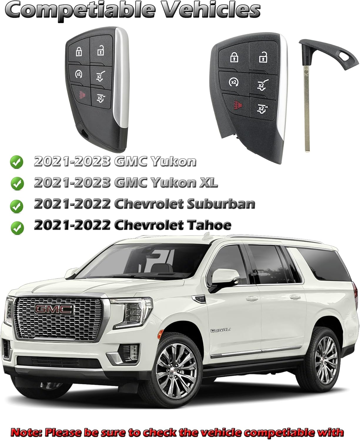 Smart Key for GMC Yukon Chevy Suburban Tahoe 2021-2025, Alliskeys Proximity Remote Control Key Fob Fit for Chevrolet Suburban Tahoe 2021-2025 YG0G21TB2 YGOG21TB2 6-Button