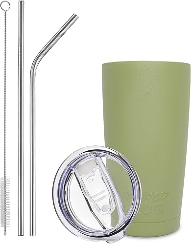 Miniatura 10 de Vaso naranja de 20 onzas con aislamiento al vacío con popote de acero inoxidable