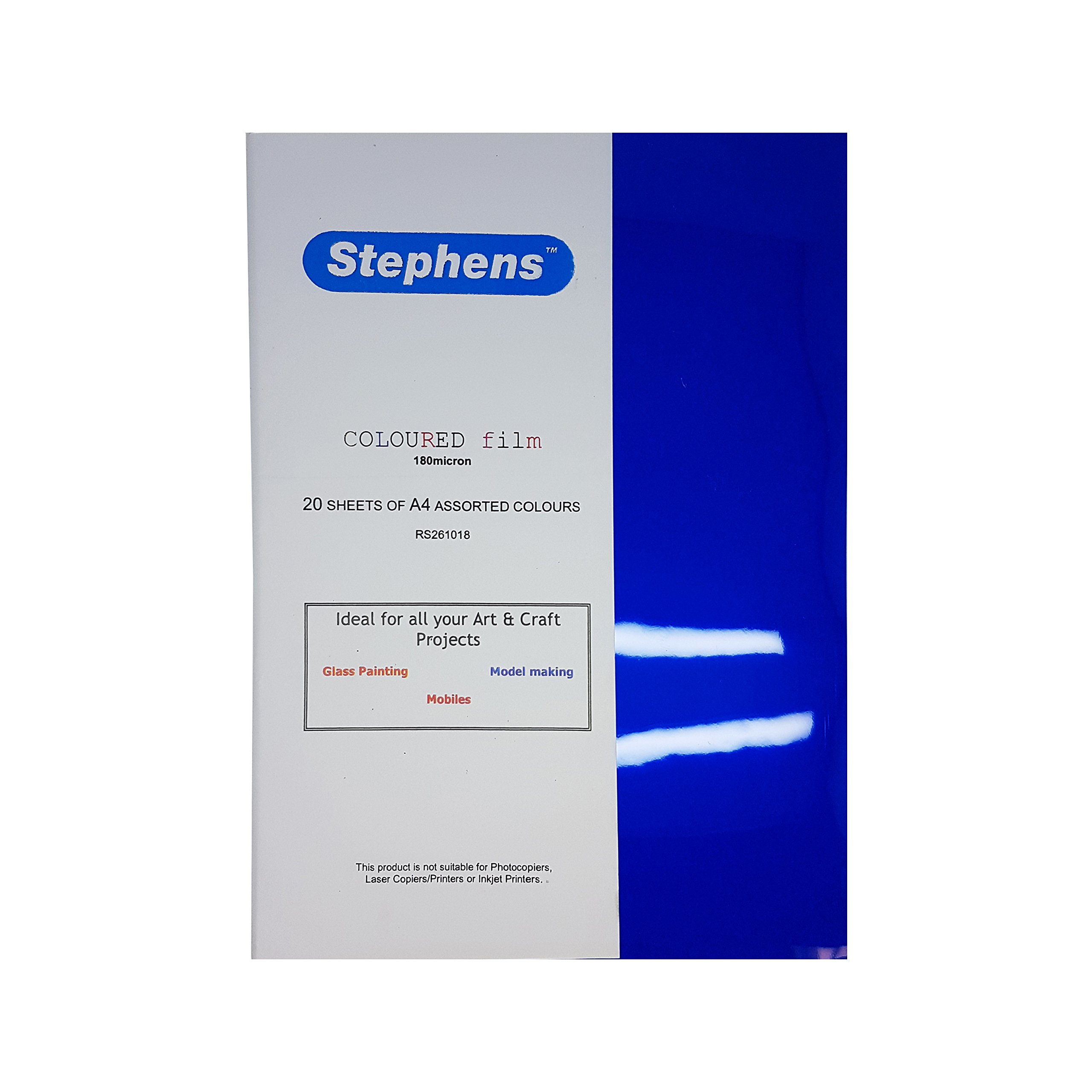 Stephens Film Multicoloured 180µm, 20 Sheets, Assorted, A4, Assorted Colours