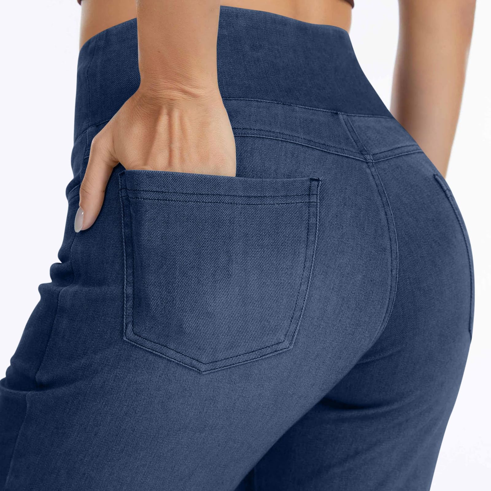 Générique Pantalon De Jean Évasé pour Femme avec Taille Haute Élastique Et Poches - Pantalons Style Rétro À Coupe Cloche, Idéal comme Pantalon Décontracté pour Le Quotidien Et Le Week-End.