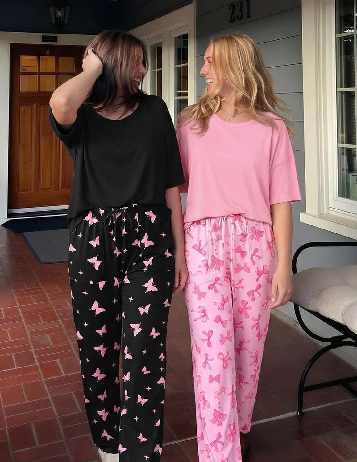 Ekouaer 2 Pack Womens Pajama Sets Short Sleeve Tops and Long Pants Casual Comfy Pjs Lounge Set with Pockets,S-XXL - Image 4