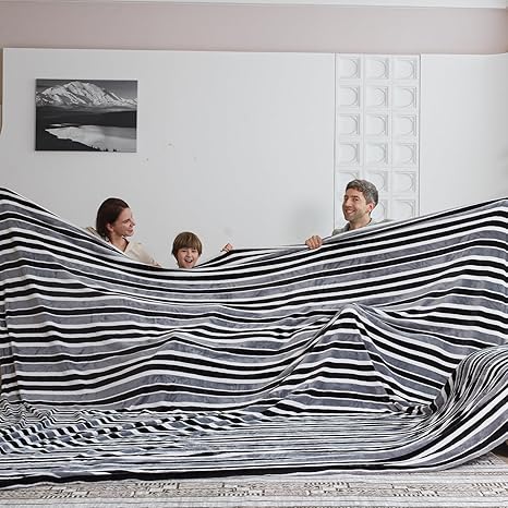 COOVA Oversized King Fleece Blanket 120x120 inches, Soft Cozy Warm Giant Extra Large 10'x10' Blanket for Bed, Sofa, Couch,Travel, Camping, California Huge Flannel Big Throw Blanket, Grey Stripes