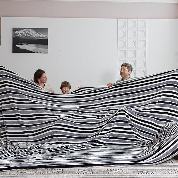 COOVA Oversized King Fleece Blanket 120x120 inches, Soft Cozy Warm Giant Extra Large 10'x10' Blanket for Bed, Sofa, Couch,Travel, Camping, California Huge Flannel Big Throw Blanket, Grey Stripes