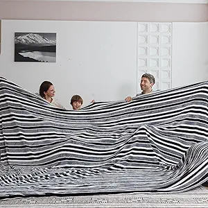 COOVA Oversized King Fleece Blanket 120x120 inches, Soft Cozy Warm Giant Extra Large 10'x10' Blanket for Bed, Sofa, Couch,Travel, Camping, California Huge Flannel Big Throw Blanket, Grey Stripes