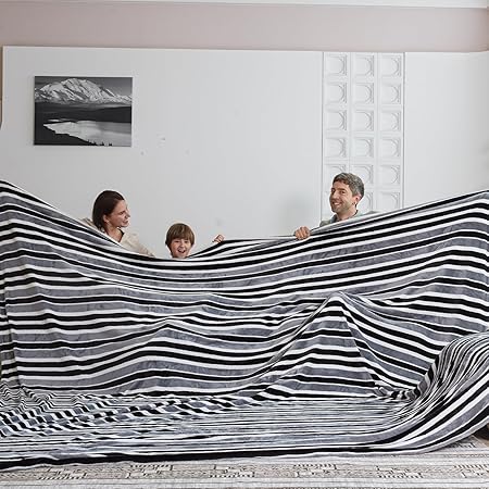 COOVA Oversized King Fleece Blanket 120x120 inches, Soft Cozy Warm Giant Extra Large 10'x10' Blanket for Bed, Sofa, Couch,Travel, Camping, California Huge Flannel Big Throw Blanket, Grey Stripes