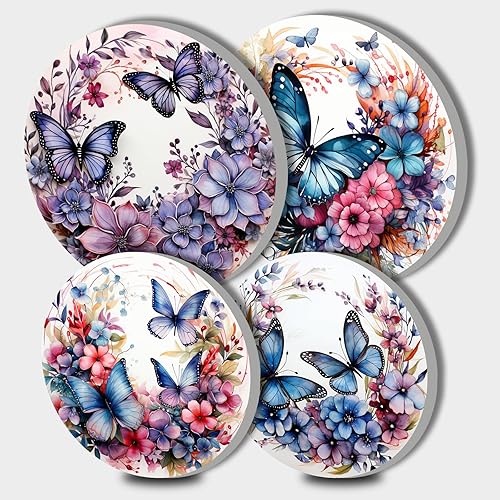 Blue Butterfly - Juego de 4 fundas redondas de metal para quemadores de estufas, hermosas fundas para quemadores, flores moradas para estufa