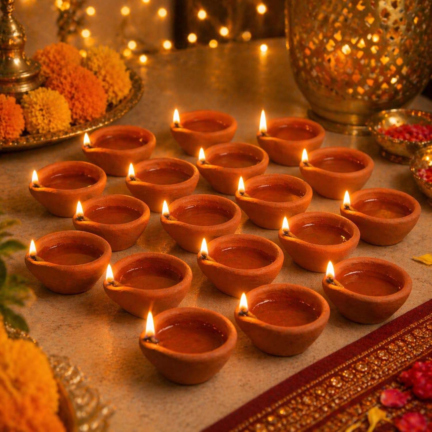 Clay Diya Diwali Diyas for Puja [ 51 Pcs ] Diyas for Pooja - Mitti Diya Earthern Terracotta Diya with Cotton Wicks - Diwali Decoration for Home Indian Gift Items Hashcart®