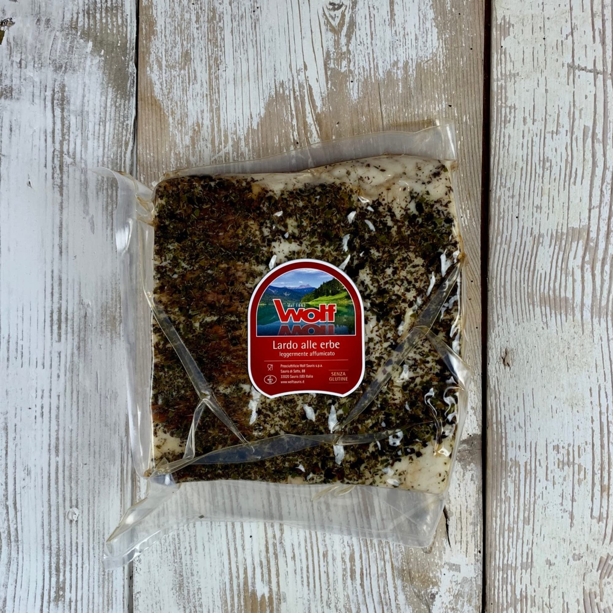 Wolf, Lardo alle Erbe, Baffa, Prodotto Leggermente Affumicato con Tradizionale Tenica di Affumicatura con Legno di Faggio, Carne 100% Italiana, Senza Glutine, 2,2 kg (min. netto garantito)