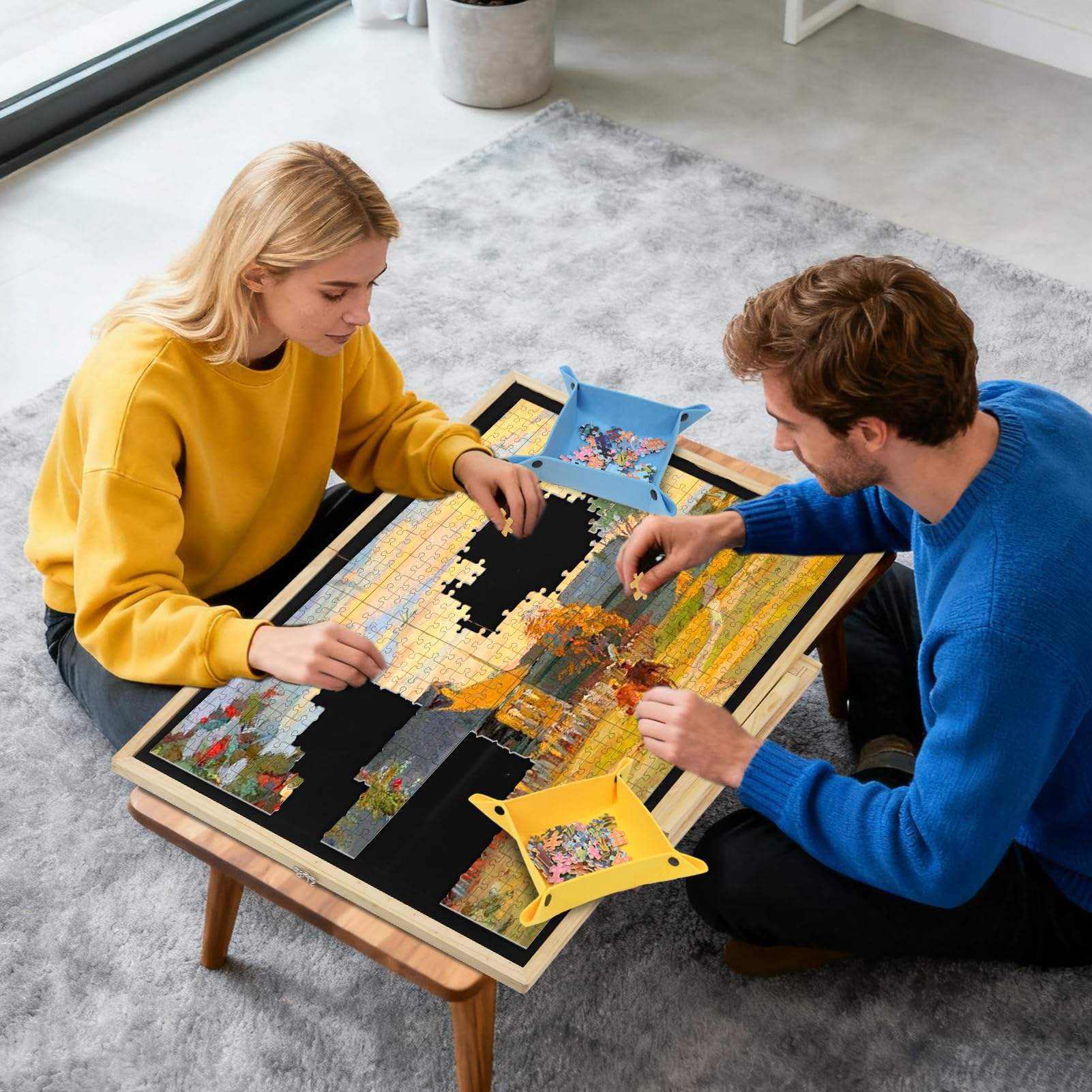Wdmiya Tablero para Puzzle Plegable de 1500 Piezas, Puzzle Board Giratorio con Soporte y Cubierta 2 en 1, Tablero de Rompecabezas Antideslizante con 4 Cajas, Puzzles Board Portátil para Adultos