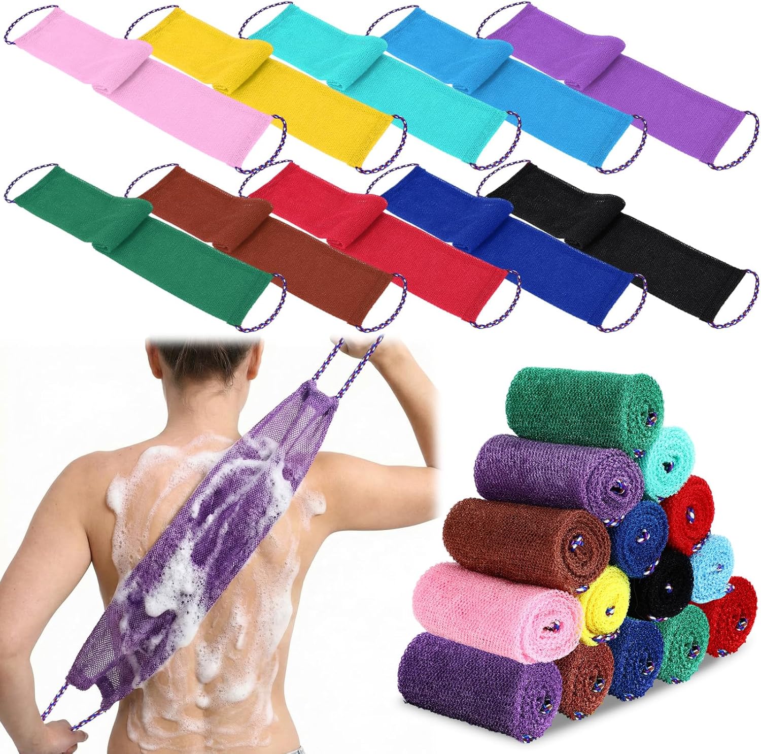 HunnmingRe 30 Pcs African Net Sponge with Handles African Exfoliating Bathing Net Bath Shower Loofah Sponge Body Scrubbers Exfoliating Washcloth for Daily Home, Beauty Salons, Hotels Use(Black)
