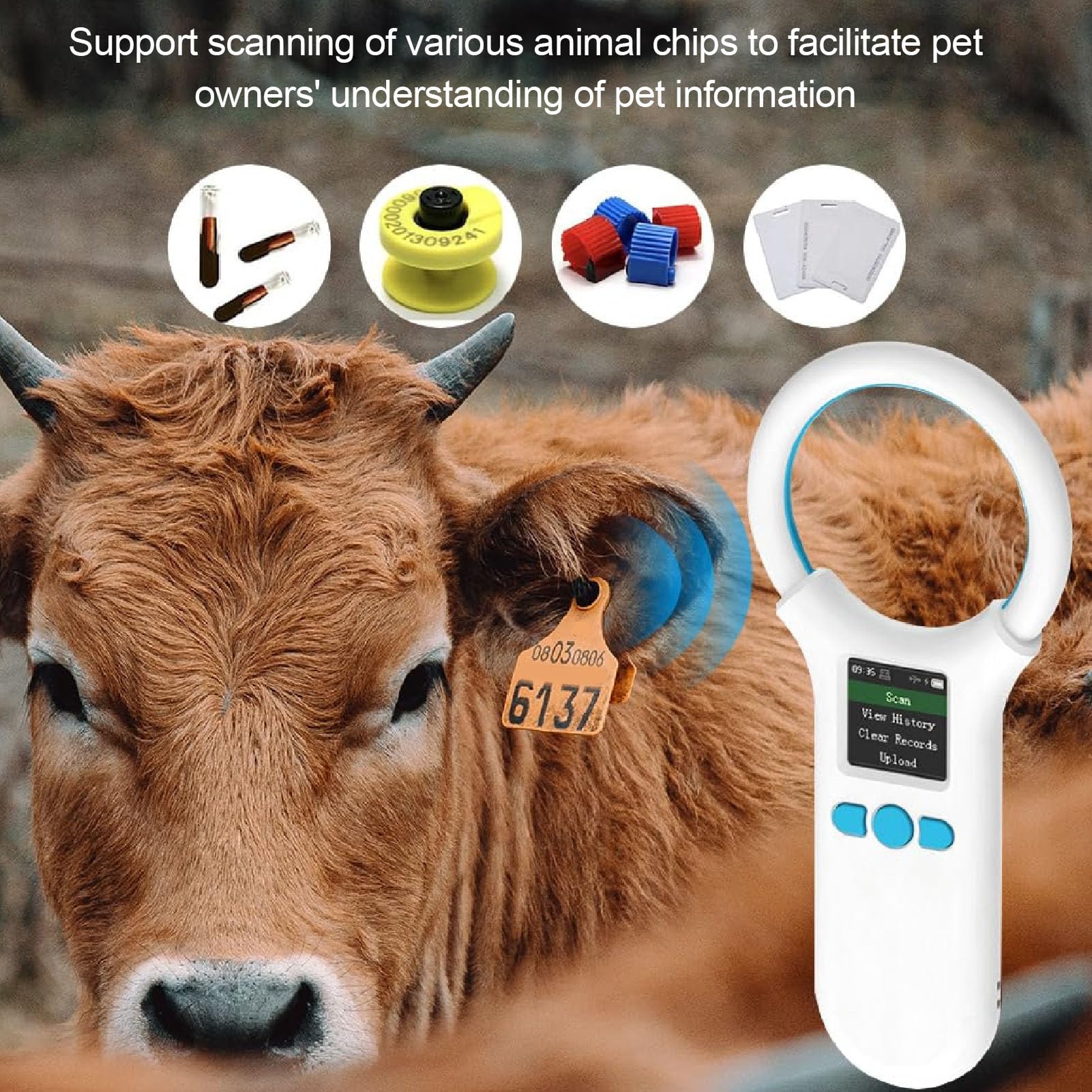 Asixxsix Scanner per Microchip per Animali Domestici, Lettore di Microchip per Animali con Archiviazione di 500 Record con Tecnologia di Scansione Avanzata per Proprietari di Domestici