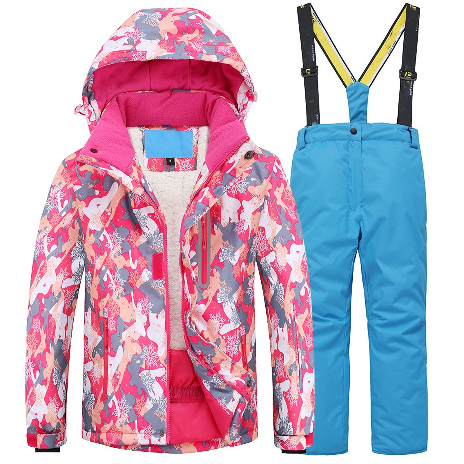 Kinder skianzüge Snowboard,jungen2 teilig Skijacke mit Kapuze +Schneehose/Skihose Anzug,verdickte warme Outdoorjacke,wasserdichte Winterjacke mädchen im freien skioverall,Style6,140