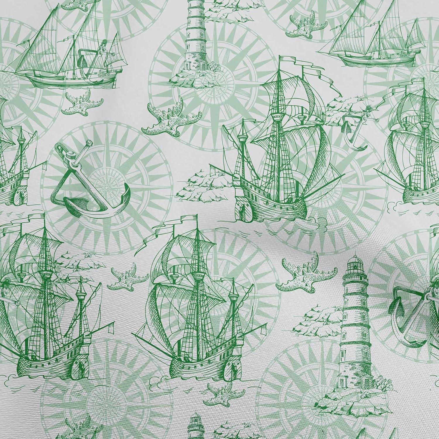 oneOone Polyester Spandex Green Fabric Nautical Prints Quilting Supplies Print Sewing Fabric by The Yard 56 Inch Wide