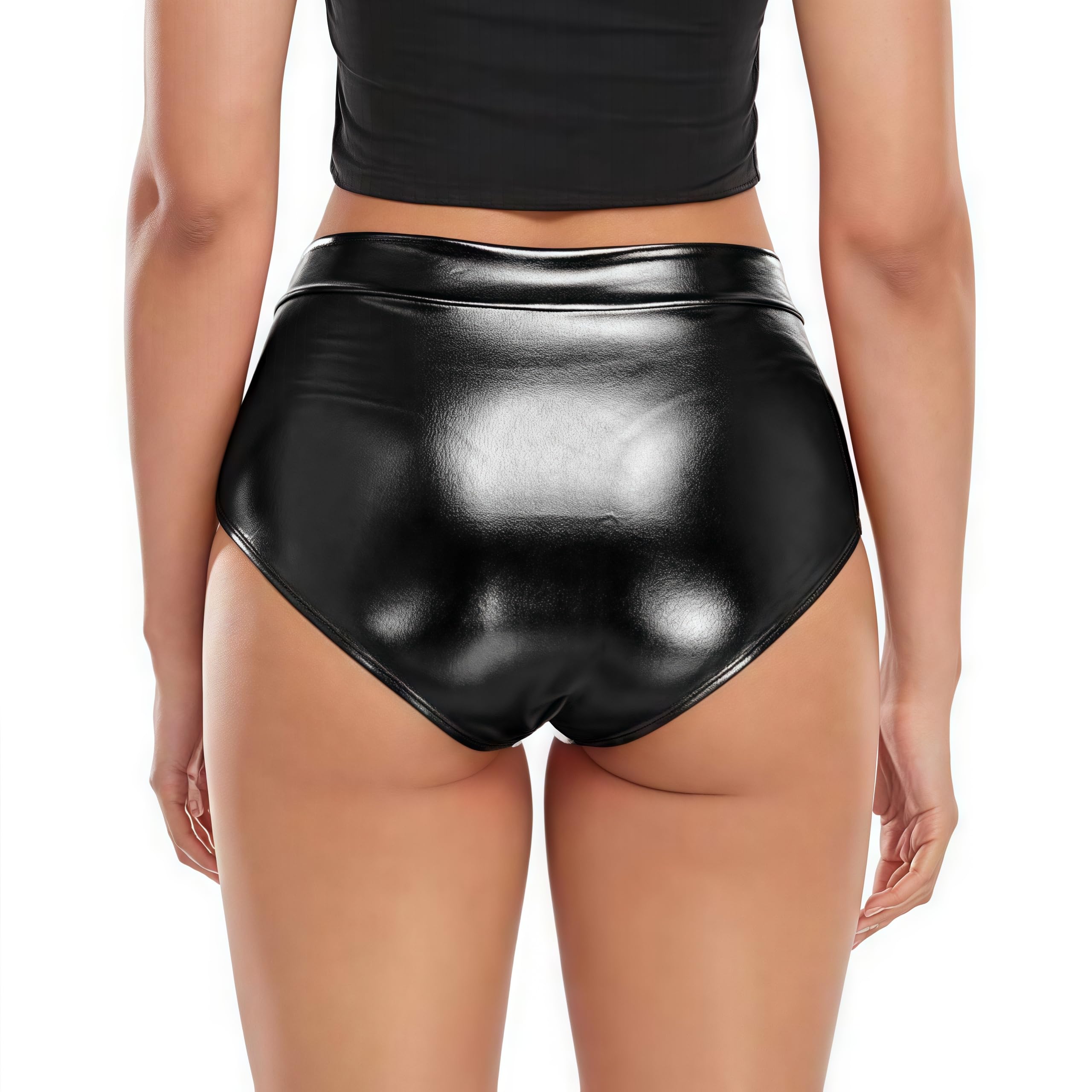 NewL Pantalones cortos metálicos para mujer, sexy, de cintura alta, brillantes, para rave, baile, festival, discoteca, fiesta de cosplay