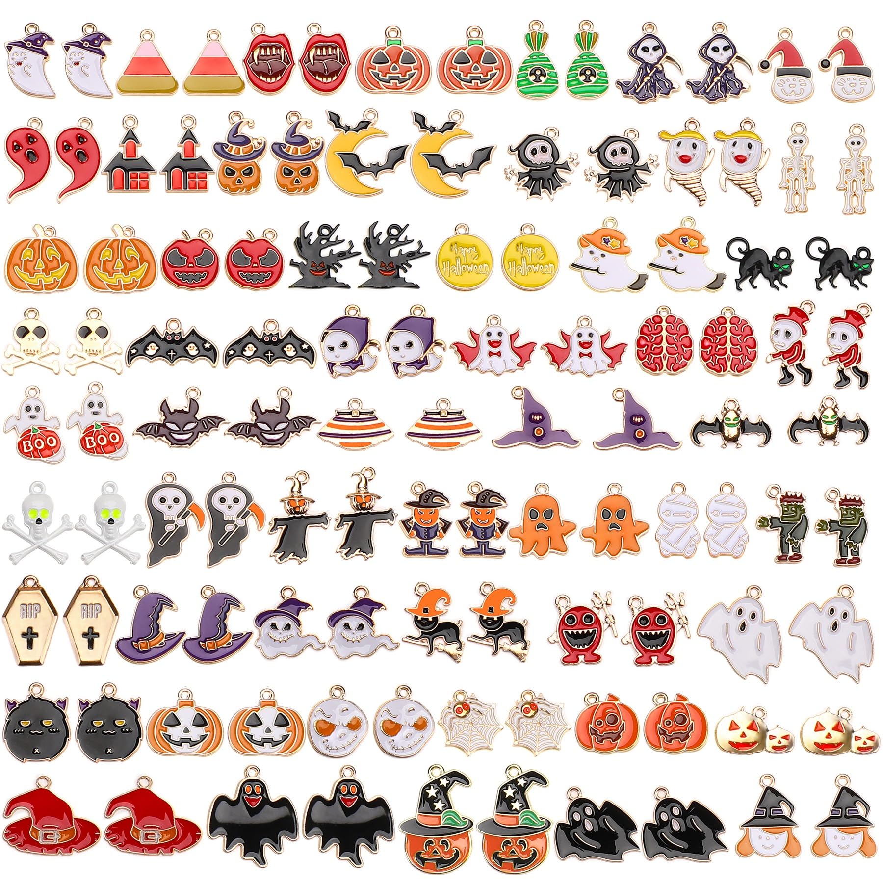 SANNIX 110Pcs Halloween Charms Gold Enamel Jewelry Making Charms for Halloween Bracelet Necklace Making and Decoration