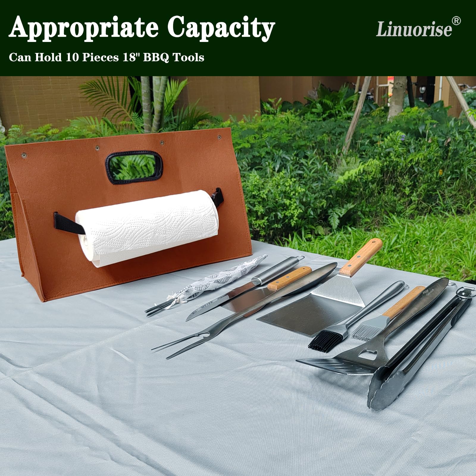 Bolsa de almacenamiento de accesorios para parrilla; organizador de herramientas para barbacoa y parrilla; regalos de barbacoa para hombres (tela de fieltro gruesa) 2
