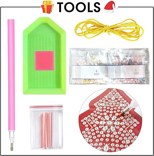 Miniatura 4 de SKRYUIE Kits de pintura de diamantes 5D, tarjetas colgantes colgantes para árbol de Navidad, para adultos, kits para niños, arte de diamantes de