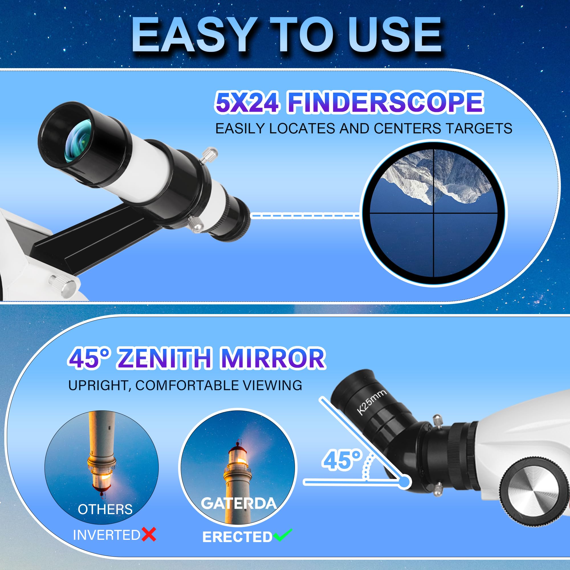 Teleskop, 90mm Öffnung 900mm Refraktor Teleskop Astronomie für Erwachsene, 36X-270X hohe Vergrößerung, Professionelle Teleskope für Anfänger, Stativ, Telefonhalterung und tragbare Tragetasche
