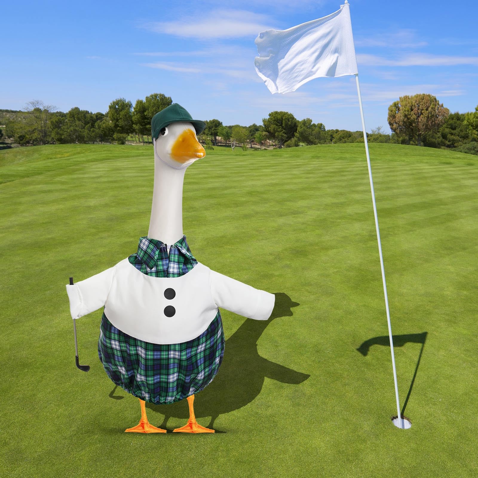 Golfer-Gans Outfit Für 58,4 Cm Garten-Gänsestatuen – Komplettset Mit Uniform, Schläger & Hut | Lustige Deko Für Terrasse & Garten