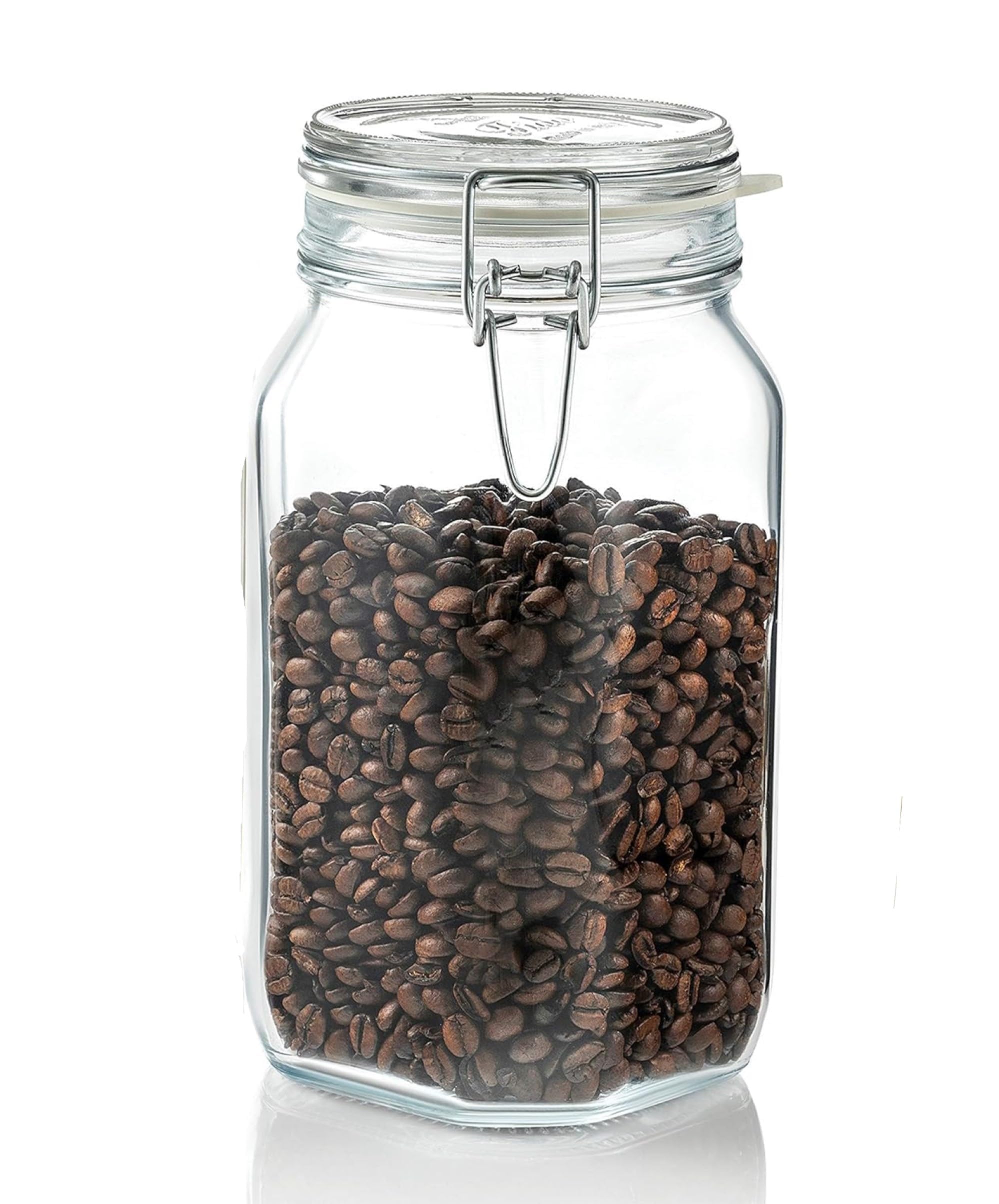 Bormioli RoccoDevaCurl 1 Fido Clear Glass Jar with 85 mm Gasket, 1.5 Liter, 18/8 Stainless Steel